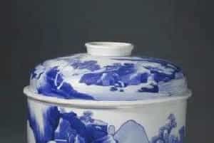 青花山水人物图盖罐 - 故宫陶瓷器藏品
