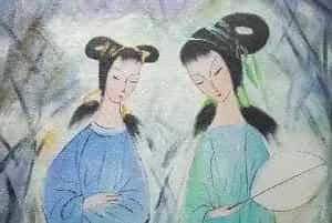 林风眠油画作品《双美图》和《琵琶仕女》