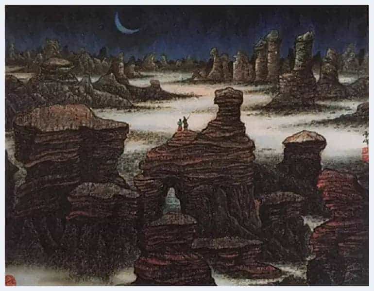 华滋厚实，瑰丽奇峻:品读毛雪峰的重彩山水画_第5张