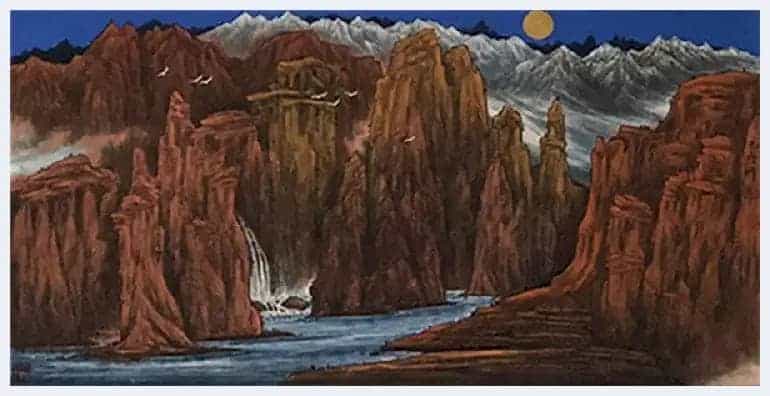 华滋厚实，瑰丽奇峻:品读毛雪峰的重彩山水画_第3张