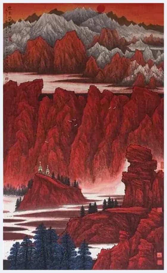 华滋厚实，瑰丽奇峻:品读毛雪峰的重彩山水画_第10张