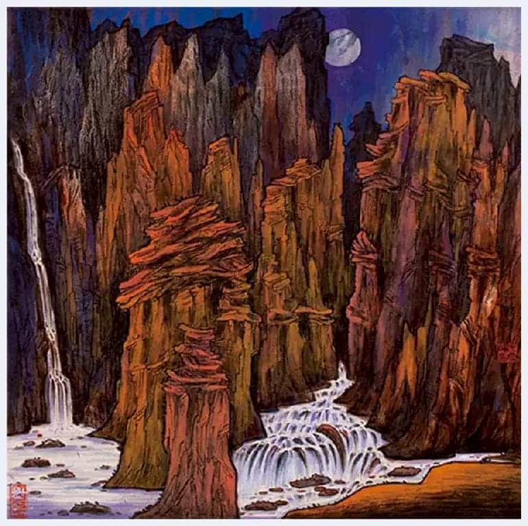 华滋厚实，瑰丽奇峻:品读毛雪峰的重彩山水画_第7张