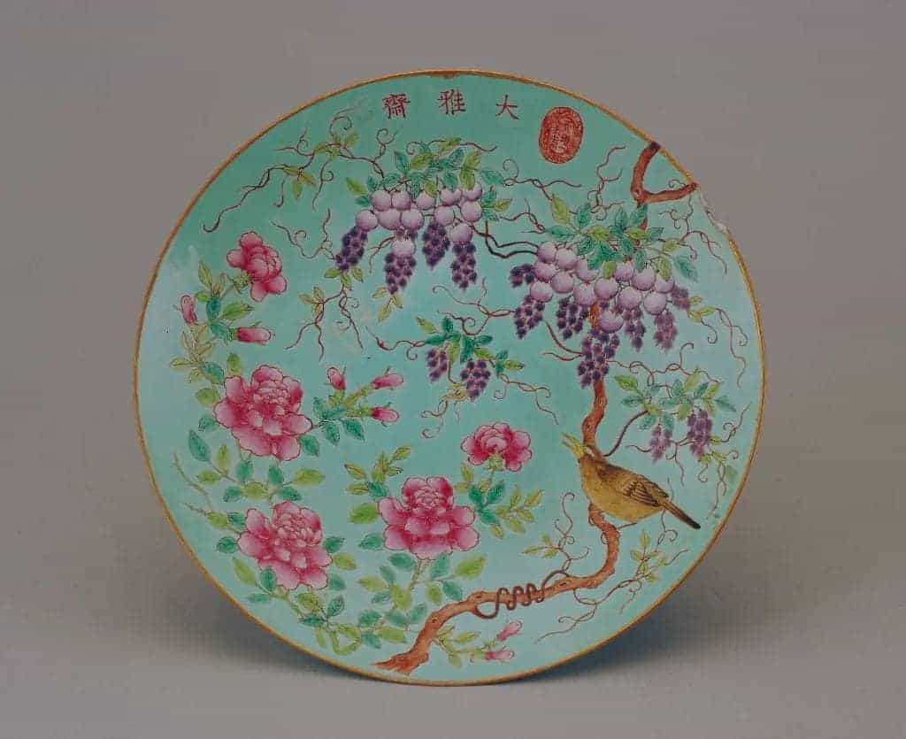 绿地粉彩花鸟纹高足盘 - 故宫陶瓷器藏品_第2张