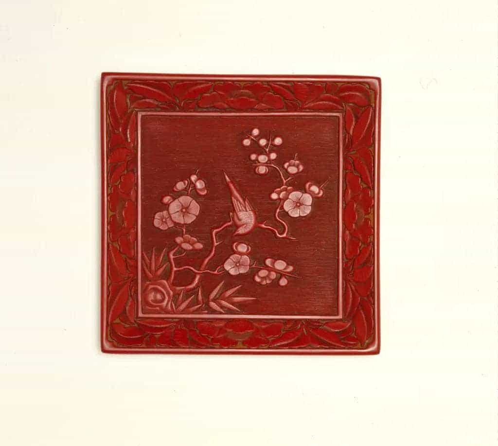 剔红梅花喜鹊图方盘 - 故宫漆器藏品_第1张