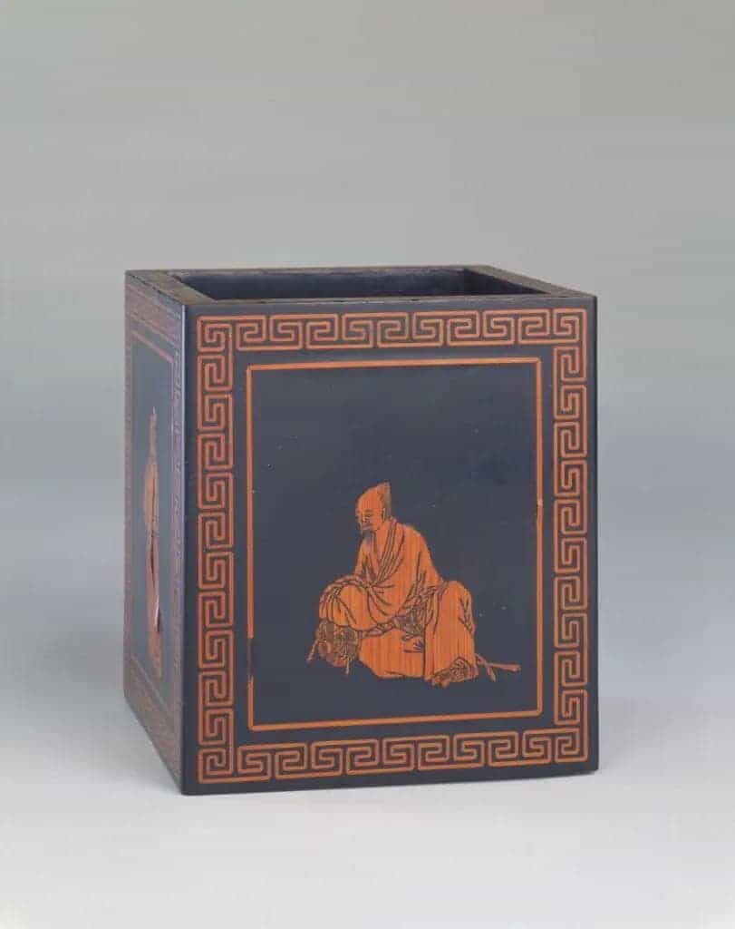 黑漆镶文竹人物纹方笔筒 - 故宫漆器藏品_第1张