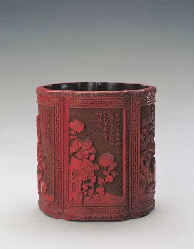 剔红花卉诗句图笔筒 - 故宫漆器藏品_第2张