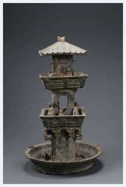 绿釉三层陶水榭 - 河南博物院陶器_第1张