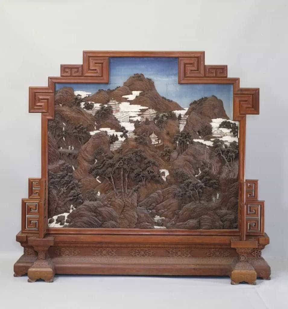 黄花梨木边座嵌鸂鶒木染牙山水楼阁图屏风 - 故宫家具类藏品_第1张