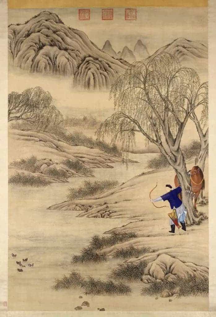 郎世宁等乾隆皇帝弋凫图轴 - 故宫绘画藏品_第1张