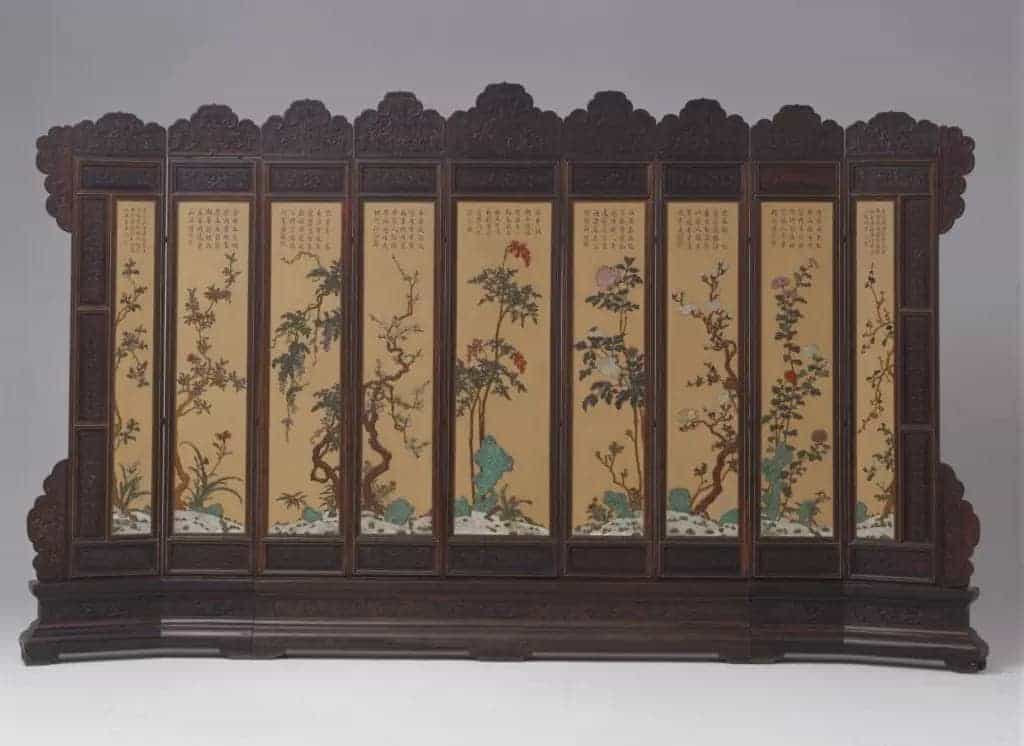 紫檀木边座百宝嵌花卉图屏风 - 故宫家具类藏品_第1张