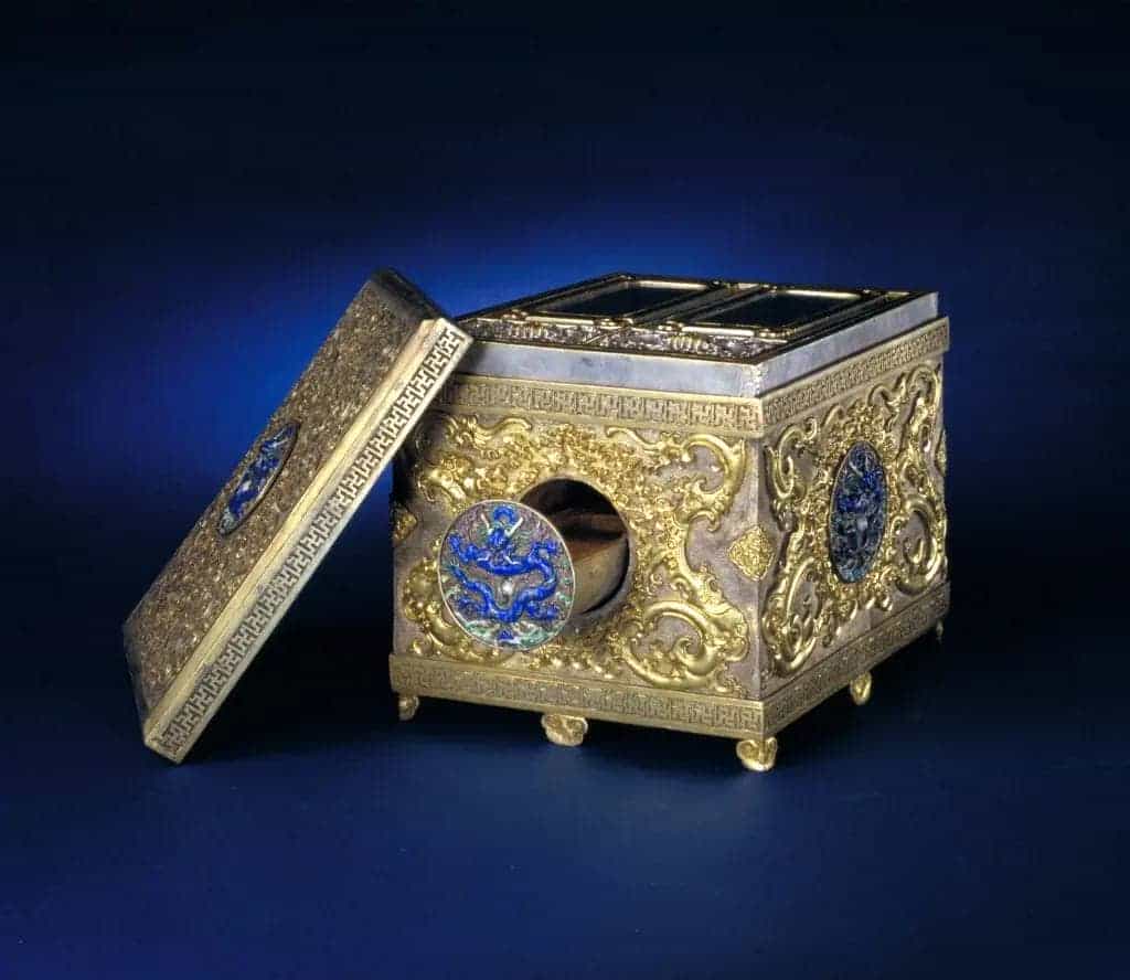 乾隆款银鎏金嵌珐琅砚盒 - 故宫金银锡器藏品_第1张