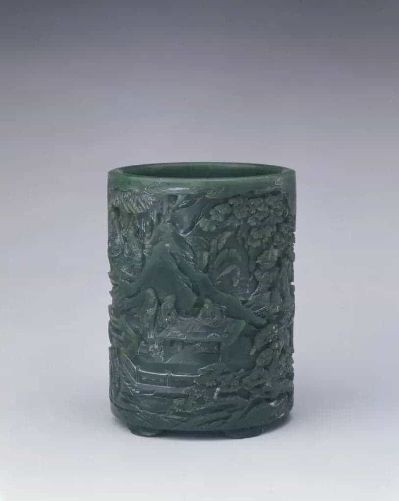 乾隆款碧玉西园雅集图笔筒 - 故宫文房用品藏品_第1张