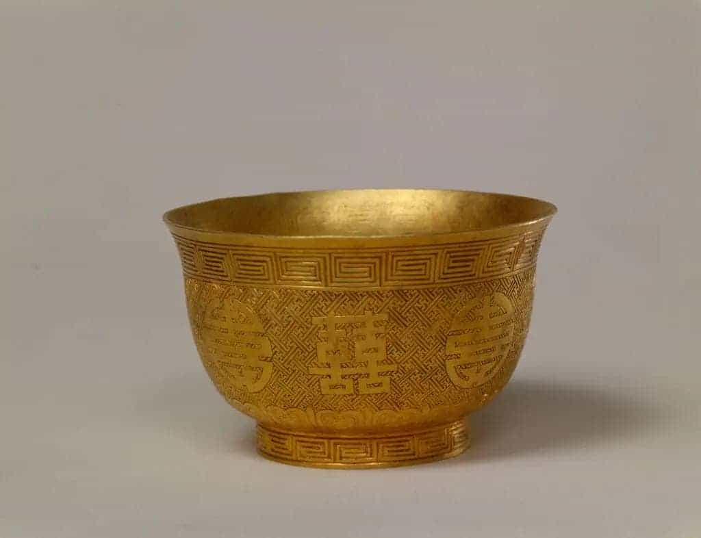 金錾双喜团寿字茶碗 - 故宫金银锡器藏品_第1张