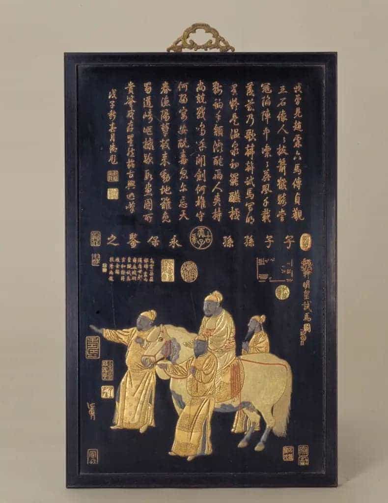紫檀木边识文描金明皇试马图挂屏 - 故宫家具类藏品_第1张