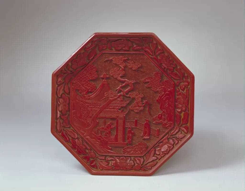 “杨茂造”剔红观瀑图八方盘 - 故宫漆器藏品_第1张