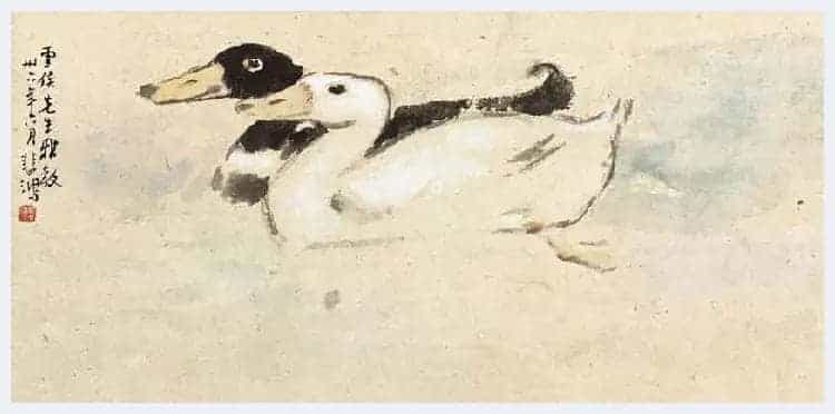 徐悲鸿国画作品《三鹅图》充满生活气息_第5张