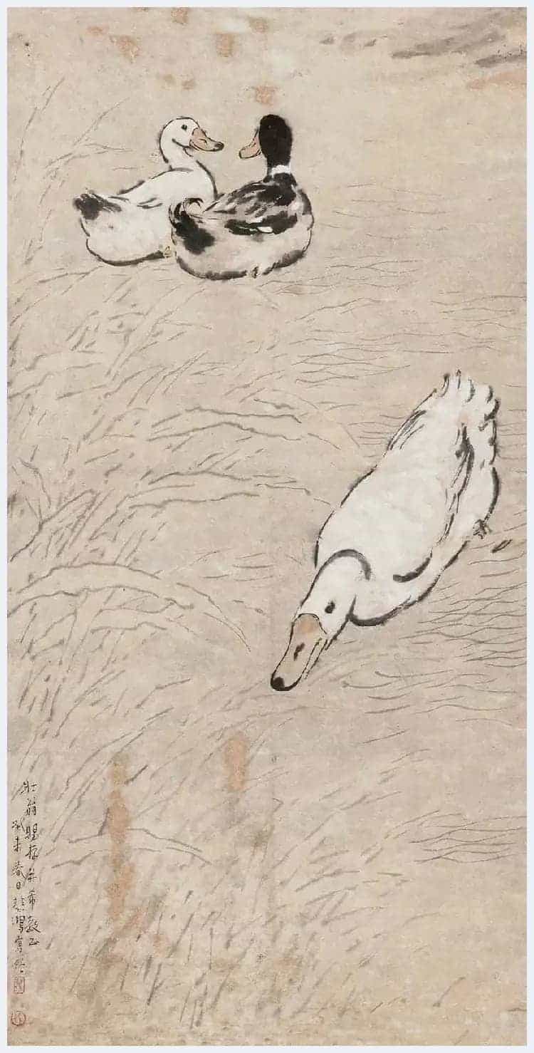 徐悲鸿国画作品《三鹅图》充满生活气息_第6张