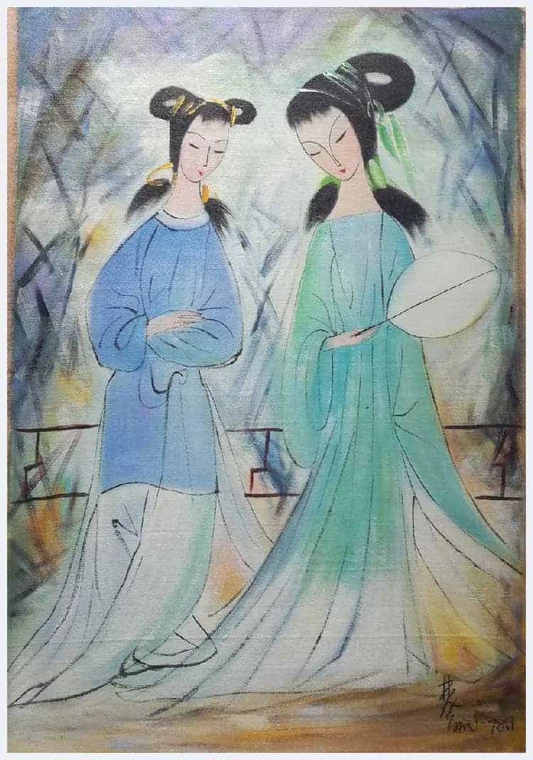 林风眠油画作品《双美图》和《琵琶仕女》_第1张