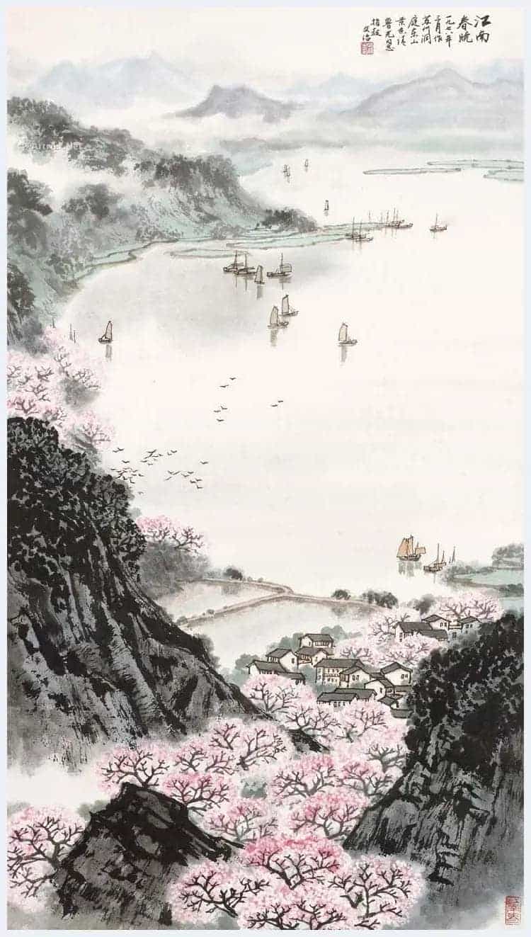 宋文治山水画《春江远帆》5尺_第3张