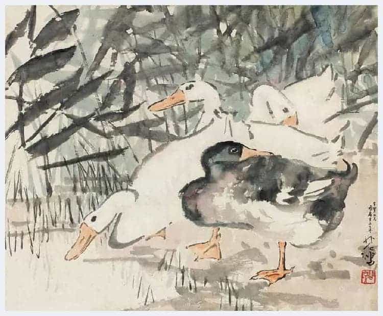 徐悲鸿国画作品《三鹅图》充满生活气息_第4张