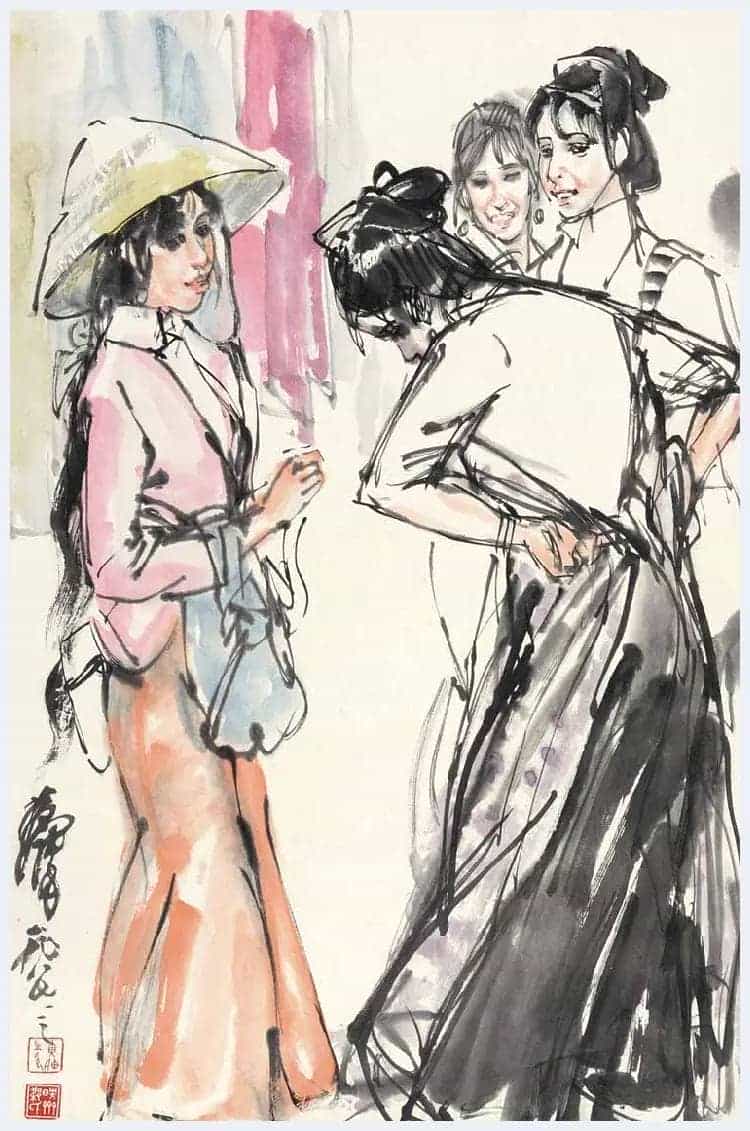 黄胄少数民族生活人物画《买花布》赴云南写生作品！_第4张