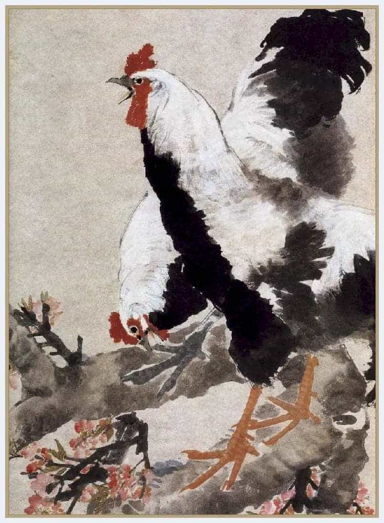 任伯年《桃花双鸡图》图赏_第1张