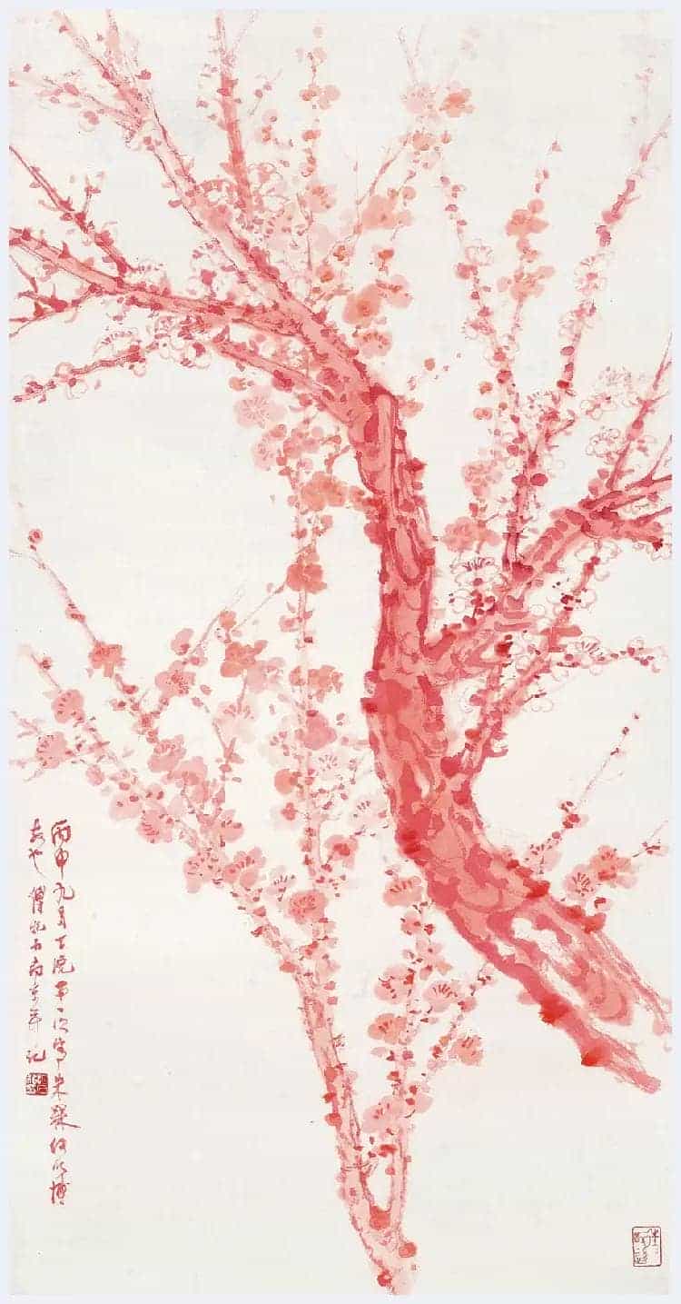 傅抱石花鸟画《朱梅图》，您一定没见过！_第1张