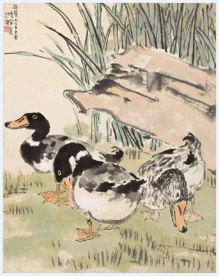 徐悲鸿国画作品《三鹅图》充满生活气息_第3张