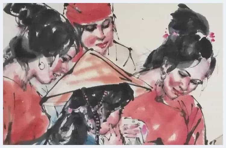 黄胄少数民族生活人物画《买花布》赴云南写生作品！_第2张