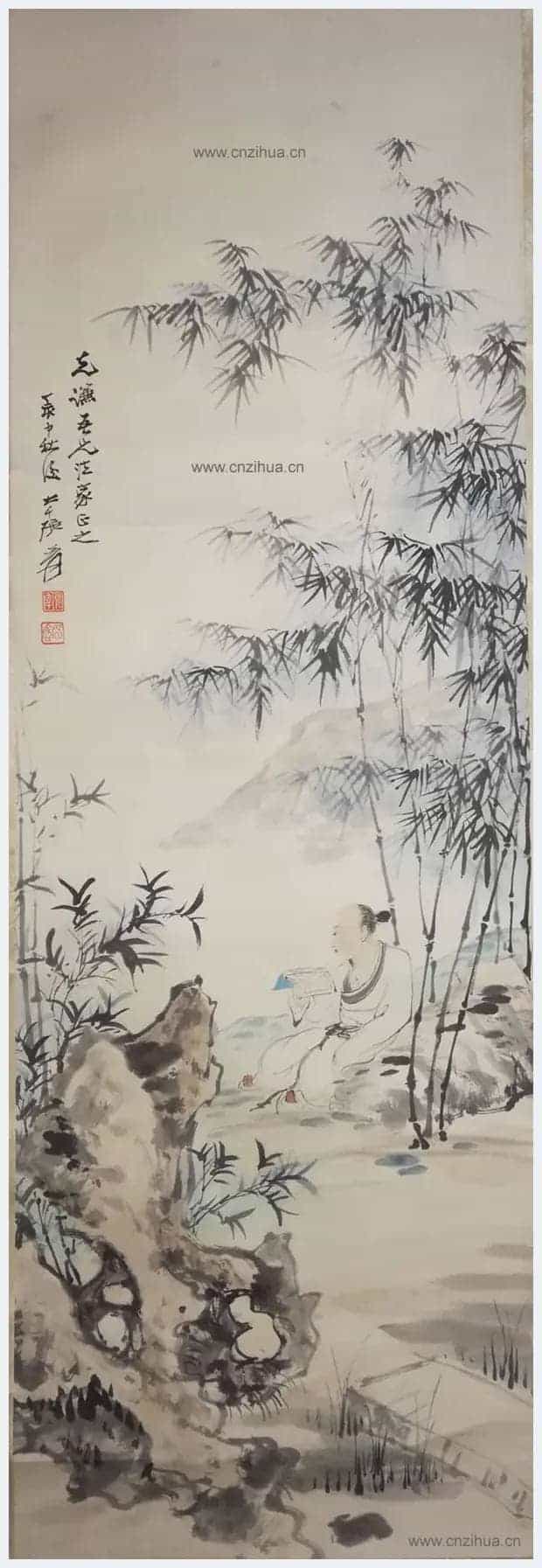 张大千国画作品《竹林高士图》_第1张