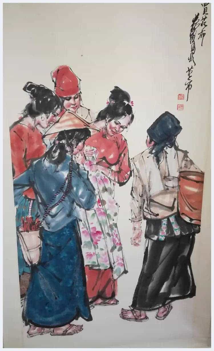 黄胄少数民族生活人物画《买花布》赴云南写生作品！_第1张