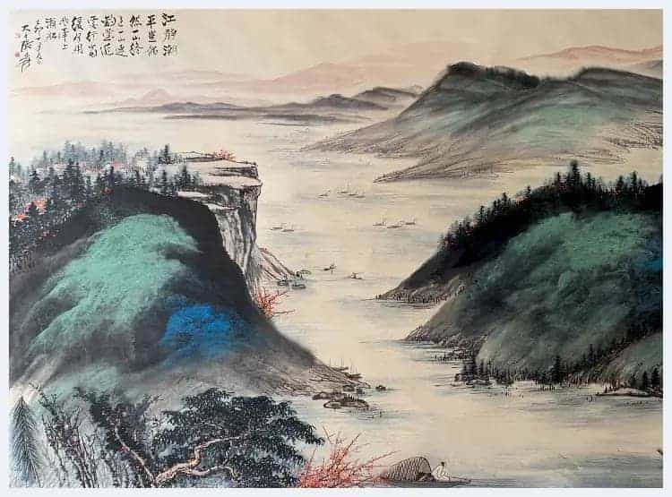 张大千丈六泼彩巨制《江静潮平图》问鼎之作_第4张